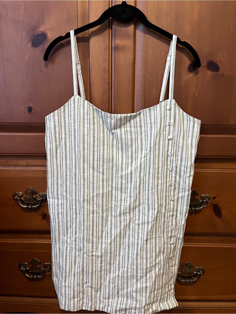 Abercrombie & Fitch Cream and Green Striped Spaghetti Strap Top